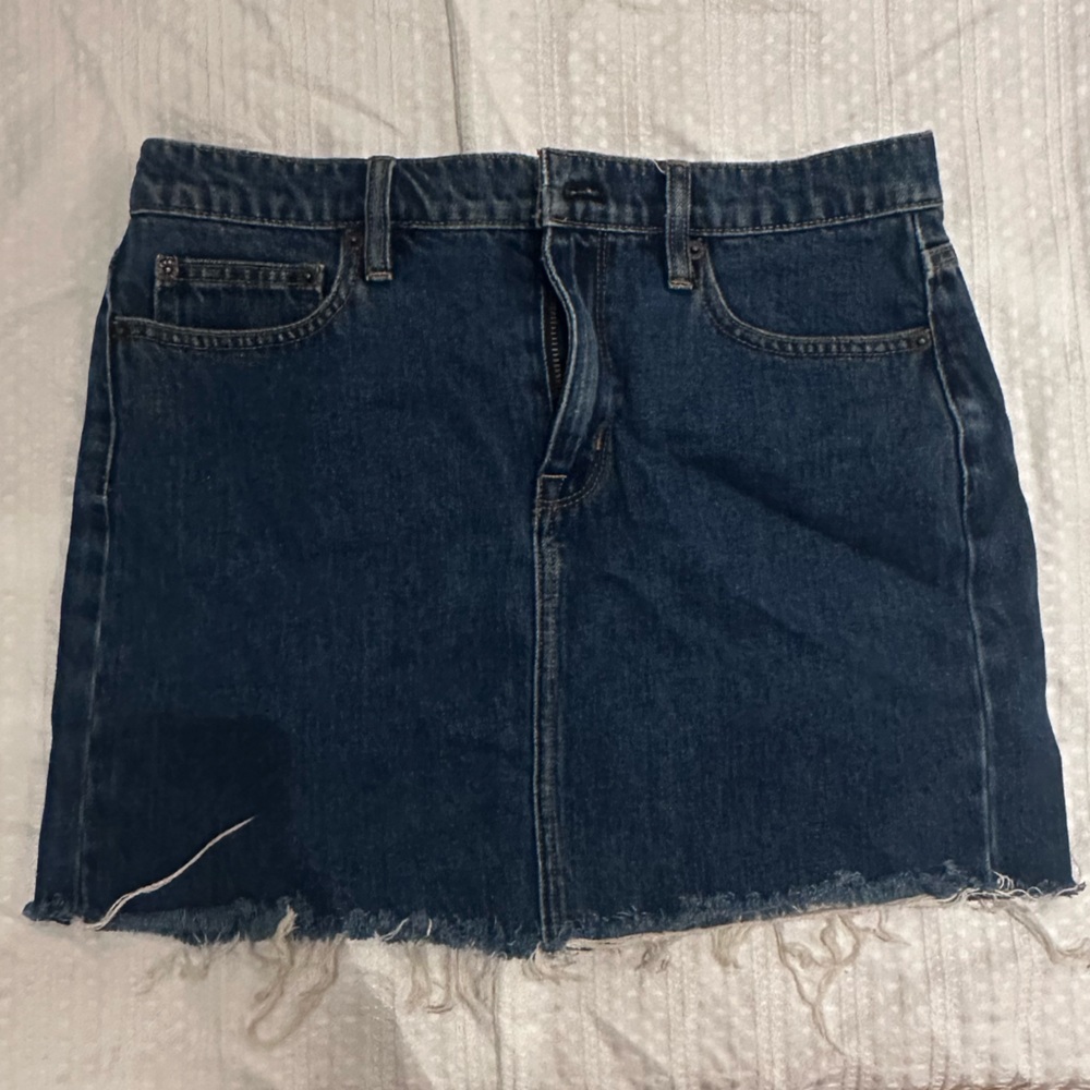 J. Crew Dark Blue Denim Mini Skirt with Frayed Hem